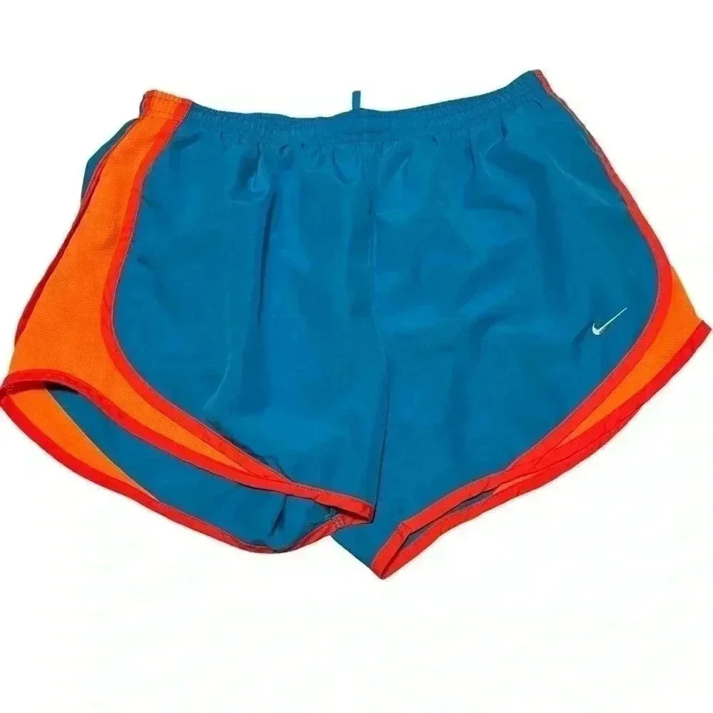 WOMEN’S NIKE DRI FIT TEMPO ATHLETIC SHORTS•SIZE MEDIUM•AQUA BLUE /ORANGE•